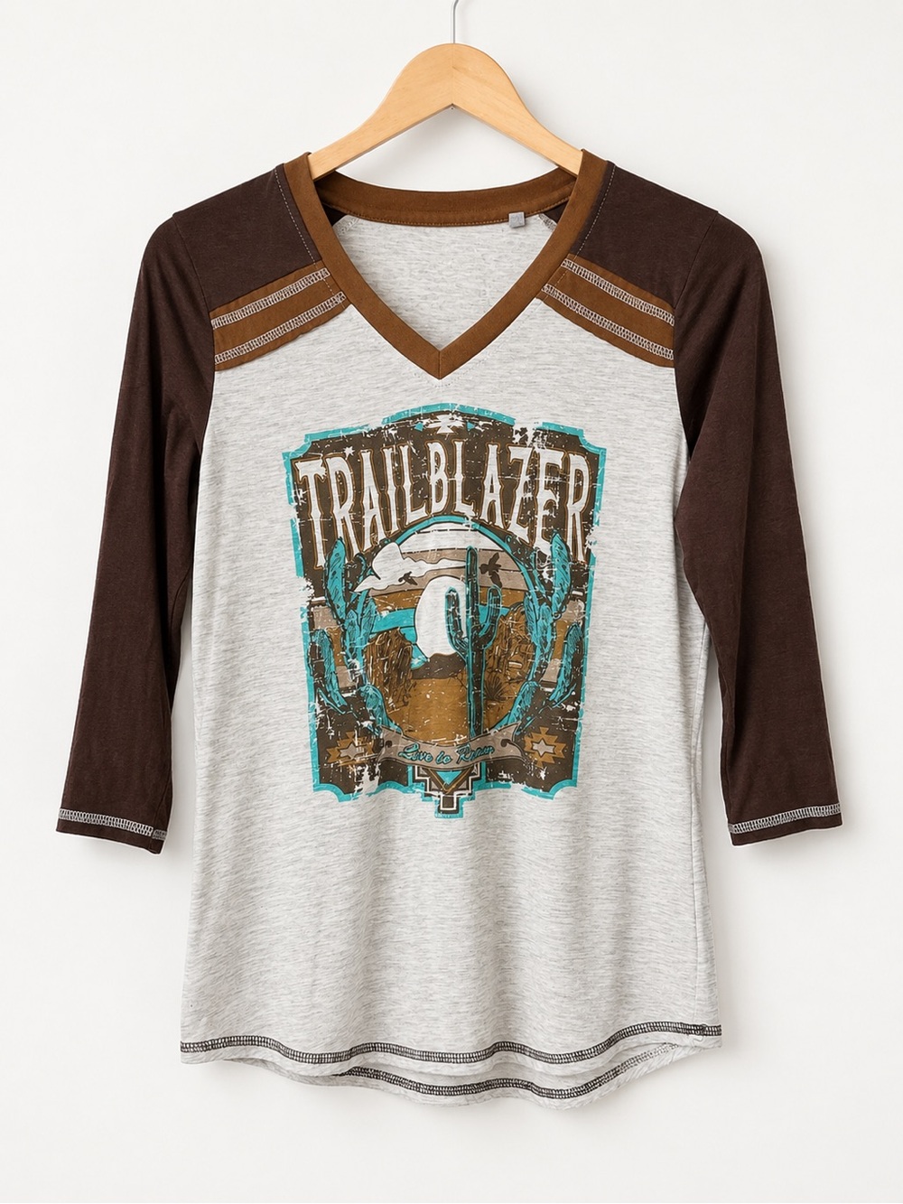 Panhandle Slim Trailblazer Western Graphic Tee Medium Brown Gray Suede Trim